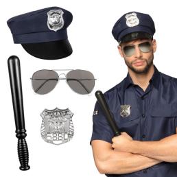 Set politie (pet, bril, badge, knuppel)