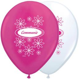 8 Ballonnen 30 cm roze/wit communie