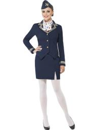 Stewardess  blauw (jasje, rok en hoedje)