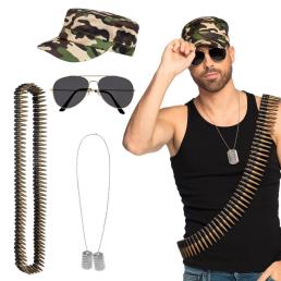 set army (pet, bril, ketting en kogelriem)