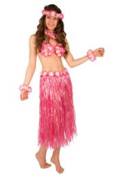 Hawai set roze (rok, bh, kransen)