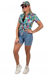 Hawaibloes met zonnepetje blauw